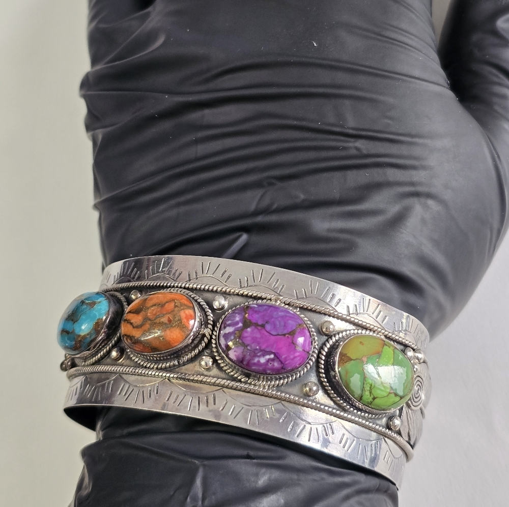 Sterling Silver 925 Multicolor Stone Turquoise Native American Bracelet